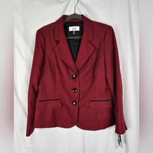 Le Suit Prague Crimson Red 3 Button Blazer Suit Jacket Women's sz 12 NWT